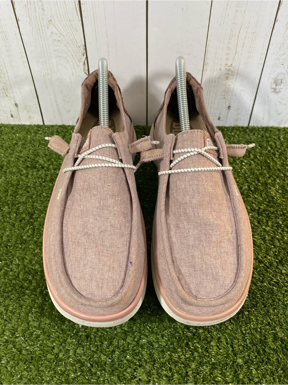 Hey Dude Wendy Peak Chambray Platform Shoes Women Size 10 Mauve Slip On Comfort - Picture 4 of 16